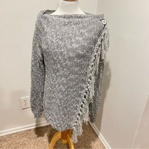 CEASIKERY Women's Gray Speckled Knit Sweater‎ with Fringe Detail Size M